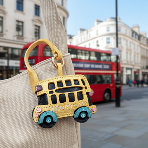 Porte-clés en cuir de <span class=keywords><strong>vachette</strong></span> véritable ciré italien importé, fait main, en forme de bus à deux étages 3D, de la marque Weilei - Product Image 4