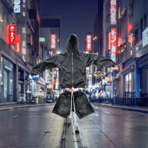 Custom Black Men Tracksuit Zip Up Hoodie and <b>Wide</b> <b>Leg</b> <b>Shorts</b> Streetwear Jogger Set Casual Sportswear - Product Image 3