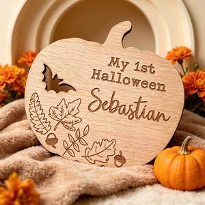 <b>Personalised</b> Baby's First Halloween Pumpkin <b>Wooden</b> Handmade <b>Sign</b> Social Media Photo Prop Milestone Keepsake Decoration Baby 1st - Product Image 3