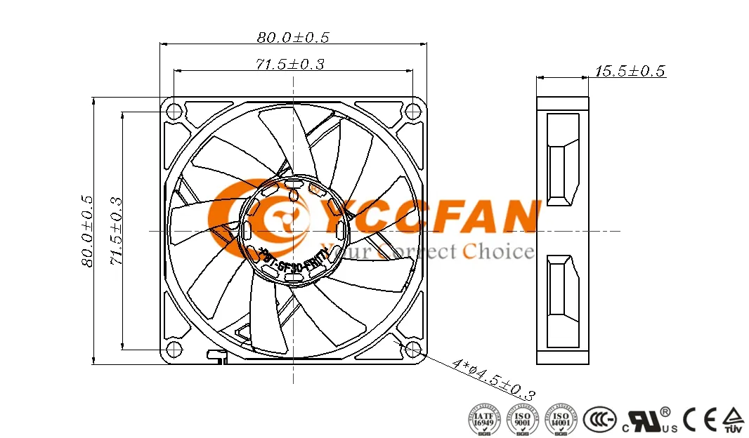 ग्राम रक्षा समिति YCCFAN Brushless अक्षीय उच्च गति 2000 RPM 80mm लैपटॉप सीपीयू ठंडा प्रशंसक 80x80x15mm 12v 24v