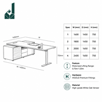 Bureau de direction moderne, durable et écologique avec base en acier poli miroir 8K, système de levage à double moteur et armoire latérale en forme de L pour