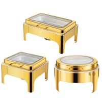 Offre Spéciale Luxe 9L Or Acier Inoxydable Chaufferette à Alcool Plateau Intérieur Ensemble Traiteur Plat Chauffe-Plat de Mariage Buffet Serveur Hôtels Service Alimentaire