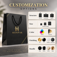 Sacs de shopping en papier de luxe HONPAK de tailles variées, ensemble de sacs cadeaux noirs personnalisés avec poignées en corde pour les boutiques