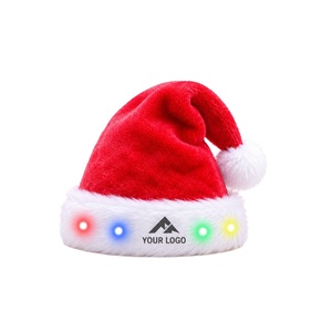 Chapeau de Noël LED avec logo personnalisé, chapeau de Père Noël lumineux en peluche, chapeau de fête lumineux à piles, vente en gros, cadeau - Product Image 1
