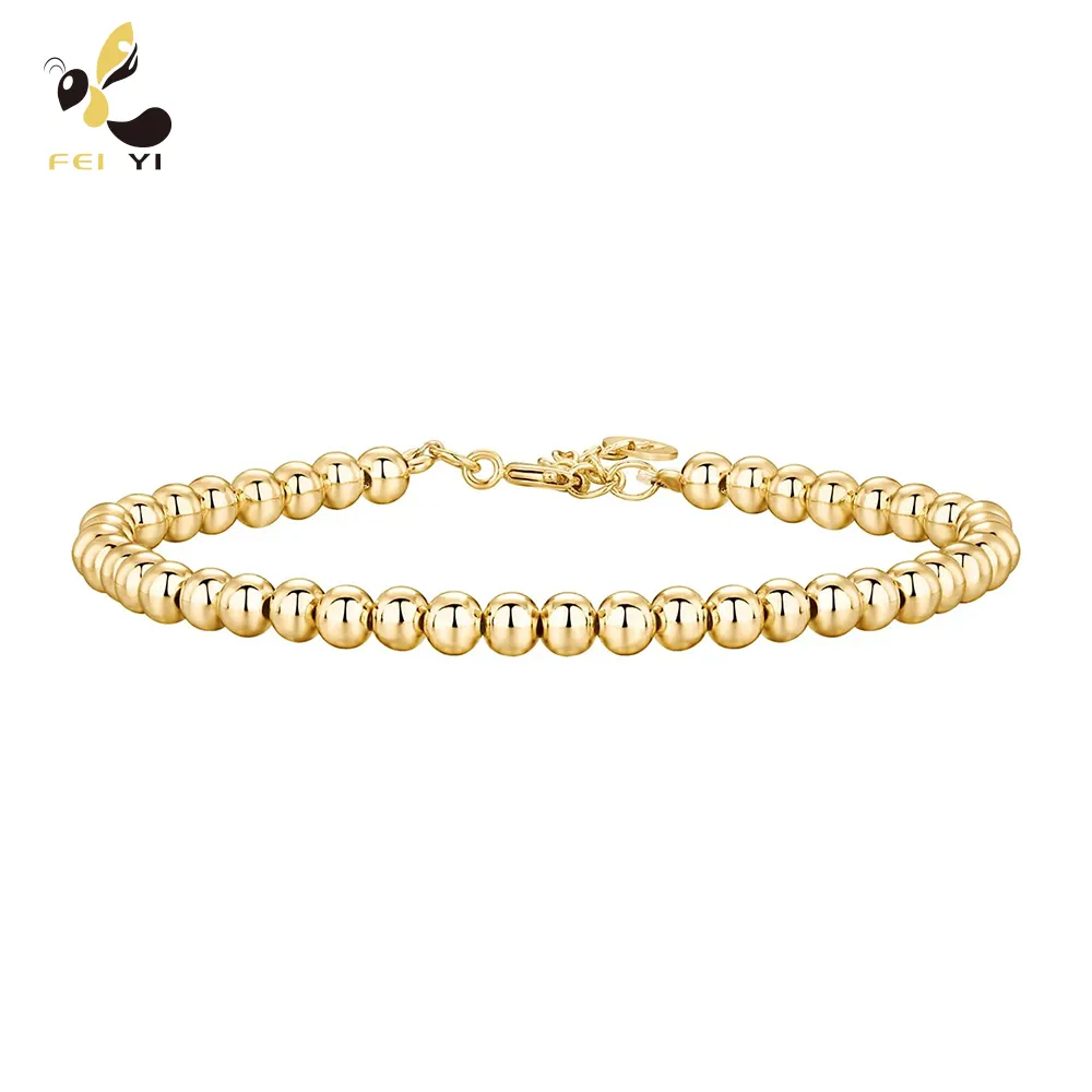 Groothandel Handgemaakte Lucky 14K Goud Gevulde Bal Kralen Stapelbare Relatie Stretch Armband Sieraden Voor Dames Heren