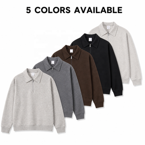 Felpa Polo con Mezza Zip Personalizzabile, 350gsm, Pesante, Stile Retrò, in Misto Cotone Spesso, <span class=keywords><strong>Senza</strong></span> <span class=keywords><strong>Cappuccio</strong></span>, Vendita all'Ingrosso - Product Image 1