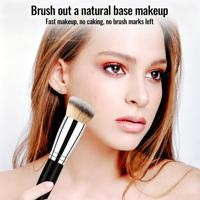 Kuas Makeup Profesional Bulu Sintetis Gagang Kayu Portabel, Kepala Miring Tunggal untuk Foundation dan Kontur Wajah, Laris Terjual