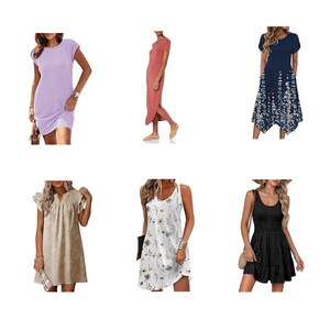 Robe longue coréenne pour femme, col en V, motif uni, taille en dentelle, mélange polyester/coton, imprimé numérique naturel, style décontracté, en stock - Product Image 1