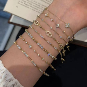 custom Solid 18K Gold Stackable <b>Bracelets</b>, Lab Grown Diamond Dainty Chain <b>Bracelets</b>, For Daily Matching & Banquet Outfits - Product Image 1