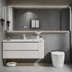 New <b>smart</b> heat-bent integrated basin ceramic basin storage <b>mirror</b> cabinet washbasin cabinet - Product Image 1