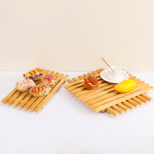 Plateau à pain en bambou, design en treillis, 17,8x17,8 cm, style simple, présentoir à fruits - Product Image 4