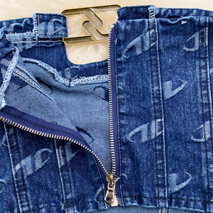 Nouveau ensemble de pantalons deux pièces sexy pour femmes sans bretelles Denim à lacets hauts courts ensemble de jeans droits à jambes larges pour femmes - Product Image 4