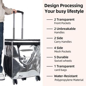 Chariot de courses pliable en plastique, portable, réutilisable, imperméable, avec roues, pour supermarché, vente en gros - Product Image 3