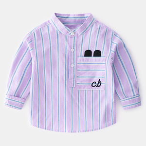 Chemise longue rayée à col montant en coton pour garçon, motif dessin animé, achat direct auprès du fabricant chinois - Product Image 3