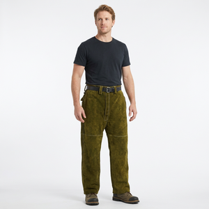 Men's Green <b>Wool</b> Work <b>Pants</b> High Waist Button Fly Heavyweight Straight Fit With Belt Autumn Wear - Product Image 5