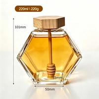 Bouteilles de miel vides en gros de 100 ml, 220 ml, 380 ml – Pots à miel hexagonaux en verre transparent avec couvercle, cuillère et cuillère à miel – Personnalisables
