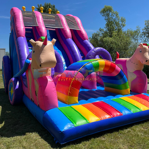 Tobogán inflable de unicornio arcoíris, carrito de unicornio, tobogán inflable doble de calidad comercial, casa de brinco para niños - Product Image 3