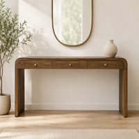 Table console longue Walut à design incurvé avec 3 tiroirs, table d'entrée avec poignées dorées, table d'appoint de rangement pour salon.