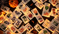 Ensemble de Mahjong Américain Premium 160 Pièces Halloween Effrayant, Tuiles Acryliques à 2 Couches avec Joker, Squelette, Sorcière, Chauve-souris, Vent, Cadeau