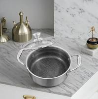 Casserole en acier inoxydable 316 avec revêtement antiadhésif en nid d'abeille, couvercle en verre, double poignée, compatible avec les cuisinières à induction et à gaz