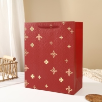 Sacs cadeaux promotionnels classiques en papier kraft gaufré 3D recyclables avec motif trèfle en feuille d'or et poignée torsadée pour mariage