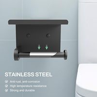 Porte-papier toilette avec étagère, adhésif ou à vis, porte-rouleau de papier toilette mural, porte-mouchoirs noir mat