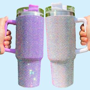 Handle 40Oz Rhinestone Bling Diamond Tumbler Stainless Steel Insulated Vacuum 40 Oz Travel <b>Mug</b> With Straw - Product Image 1