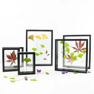 Moldura de madeira para quadros de fotos de mesa de flores decorativas, papel de vidro dupla face DIY criativo 2024