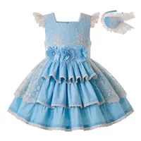 OEM 2021 Pettigirl Trẻ Em Ăn Mặc Cô Gái Kỳ Nghỉ Dresses Với Ba Lớp Hoa Dress