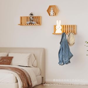 Étagère murale en bois rectangulaire multifonctionnelle pour organiser les clés, les vêtements dans la chambre ou l'entrée - Product Image 2