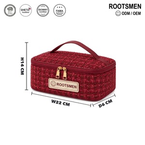 Travel <b>Makeup</b> <b>Case</b> Burgundy 22x6x14cm Tweed Texture Top Handle Dual Gold Tone Zipper Box Shape Cosmetic Organizer Custom Logo - Product Image 1