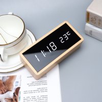 Horloge numérique décorative de bureau en bois avec affichage LED miroir, 3 alarmes, luminosité réglable, température, pour maison et bureau
