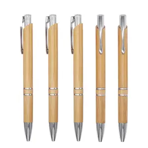 ปากกาไม้ไผ่แบบกดเป็นมิตรกับสิ่งแวดล้อม,พร้อมคลิปโลหะปากกาติดโลโก้แบบกำหนดเองสำหรับเป็นของขวัญและโปรโมชัน