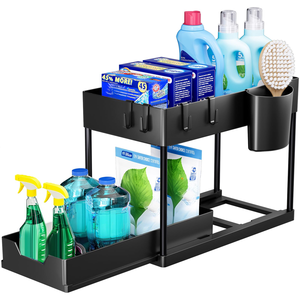 Multi Purpose <b>Kitchen</b> 2 Tier Organizer Pull Out Sliding Drawers Under Sink Cabinet Shelf Spice Bathroom <b>Storage</b> Rack - Product Image 1
