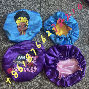 Vente en gros de bonnets pour bébés filles en satin double couche personnalisés avec des personnages de dessins animés pour les filles de 2 à 6 ans - Product Image 2