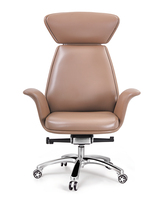 Chaise de bureau de direction moderne en cuir PU à dossier haut, pivotante et réglable, ergonomique, avec appui-tête et base en aluminium