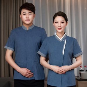 Uniforme <span class=keywords><strong>de</strong></span> personnel <span class=keywords><strong>de</strong></span> ménage nettoyage d'hôtel uniforme féminin et masculin uniforme d'hôtel à manches courtes - Product Image 2
