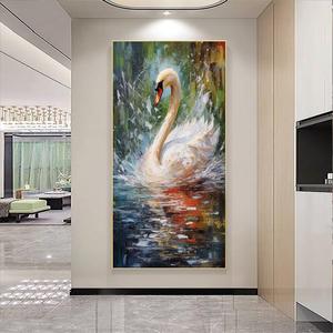 Cygne blanc sur le <span class=keywords><strong>lac</strong></span> peinture à l'huile grand cygne Vintage impression pour cuisine peint à la main Style classique et moderne <span class=keywords><strong>paysage</strong></span> sujet - Product Image 2