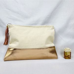 Oem Quality <b>Blush</b> for Large Portable Eco-Friendly Natural Cotton Canvas Makeup Pouch Cosmetic <b>Bag</b> with Zipper - Product Image 3