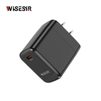 Chargeur mural WISESIR 20W PD 3.0 GaN Turbo, sortie 5V/3A, protection OTP, efficacité 92%, certifié CE ROHS, port Type-C pour mobile