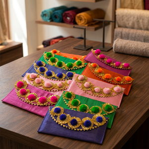 Enveloppes en soie Gota indiennes traditionnelles Sahagun Lifafa pour mariage Sagan Haldi Mehndi couleurs assorties pochette cadeau faveur - Product Image 4