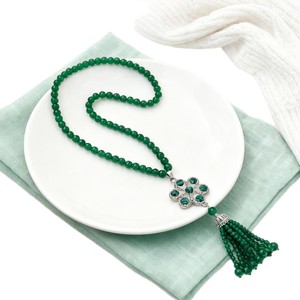 Traditional Chinese Style Green Beaded Necklace Flower Tassel Pendant Long Chain Fashion Jewelry Accessory - Product Image 5