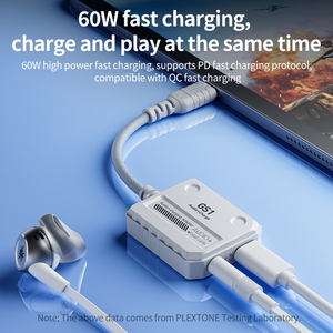 Adattatore Plextone GS1 2 in 1 da USB-C a jack per cuffie da 3,5 mm, adattatore da tipo C a cavo audio ad alta risoluzione con ricarica. - Product Image 4