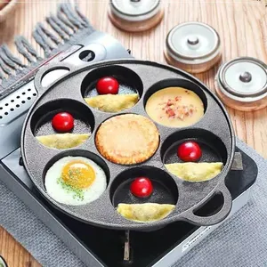 7 lỗ nồi chiên đáy phẳng không dính tráng Pan trứng Burger bánh nướng Pancake Pan bánh Pop Chảo bánh công cụ với kính nắp