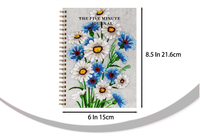 Journal de gratitude en lin brodé personnalisé avec spirale, bobine, reliure à fil, carnet de notes à couverture rigide, planificateur personnalisé