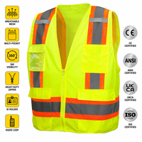 Gilet da Lavoro Riflettente Bicolore Alta Visibilità con Tasche Multiple e Chiusura a Zip Frontale in Tessuto a Rete per Sicurezza Stradale