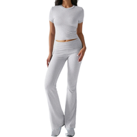 Loveda femmes nouveauté été décontracté couleur unie coupe ajustée à manches courtes pantalon ensemble tricot tissu haut pour printemps/été