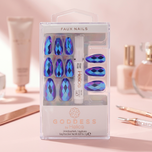 GODDESS HGOD0028 Helios Custom Logo ABS French Tips Square Design Pattern Medium Length Artificial Press-On <b>Nails</b> Glue 24 Pieces - Product Image 2
