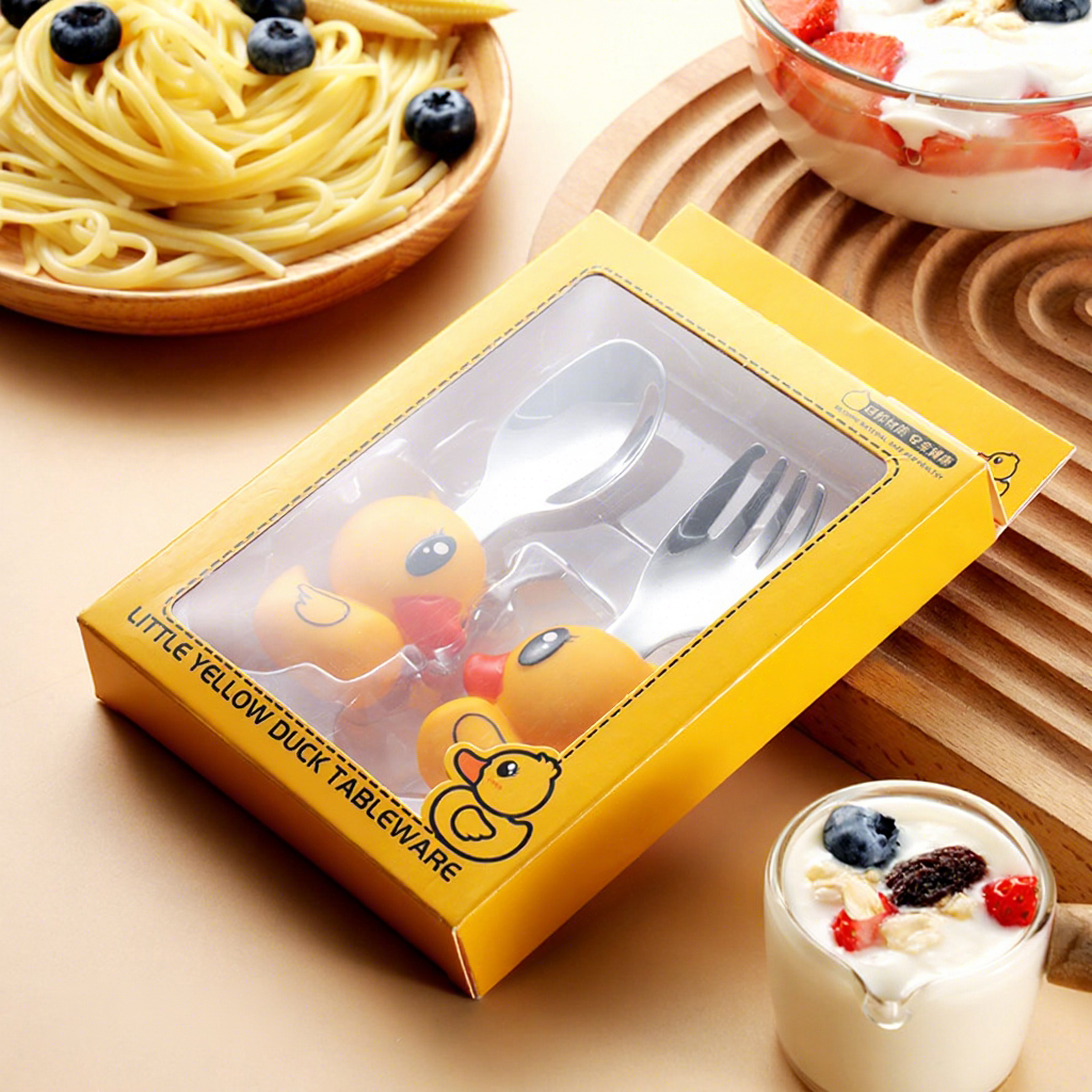 Yellow duck fork spoon two-piece box