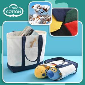 Custom Cotton Canvas Tote Bag, Eco Friendly Cotton Canvas Tote Bag for Shopping, Multicolor Handle Handbag - Product Image 2